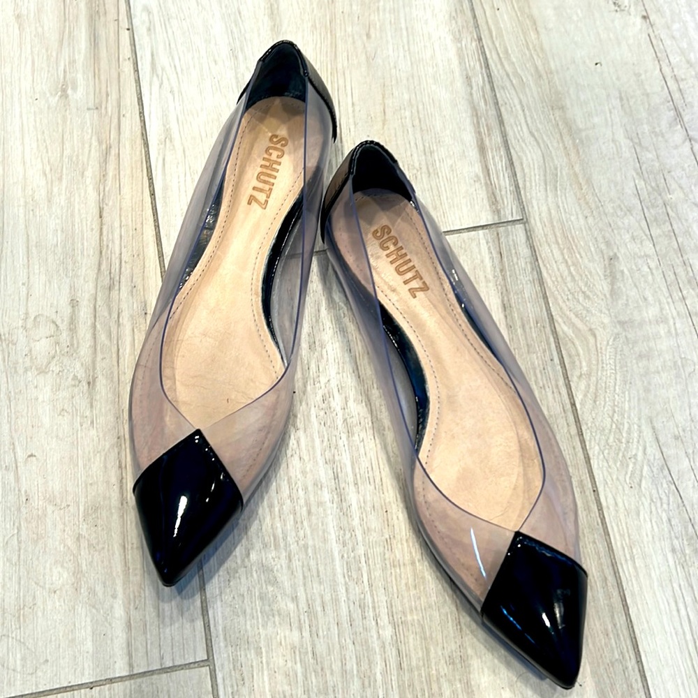 SCHUTZ Clearly Black and clear flats - excellent  - worn twice - condition